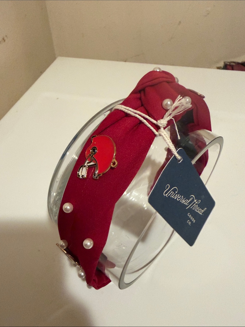 Universal Thread Red Pearl & Elephant Charm Knotted Headband